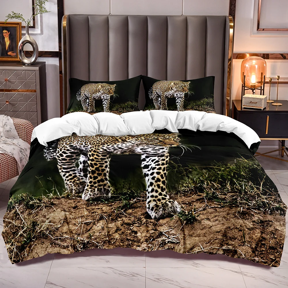 

Animal Theme Bedding Duvet Cover Sets with Cheetah Print for Kids Teens Comforter Cover with WalLeopard Print