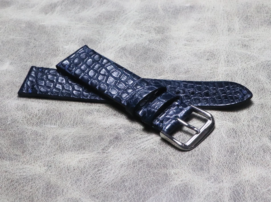 

18mm 19mm 20mm 21mm 22mm Thin section Soft Strap Crocodile skin Blue Genuine leather watchband Watch Accessories Bracelet Buckle