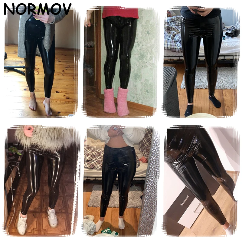 NORMOV Sexy Leather Black Pants Leggings High Waist Women Sexy Elastic Skinny Push Up Leggings Stretch Jeggings Women Legins