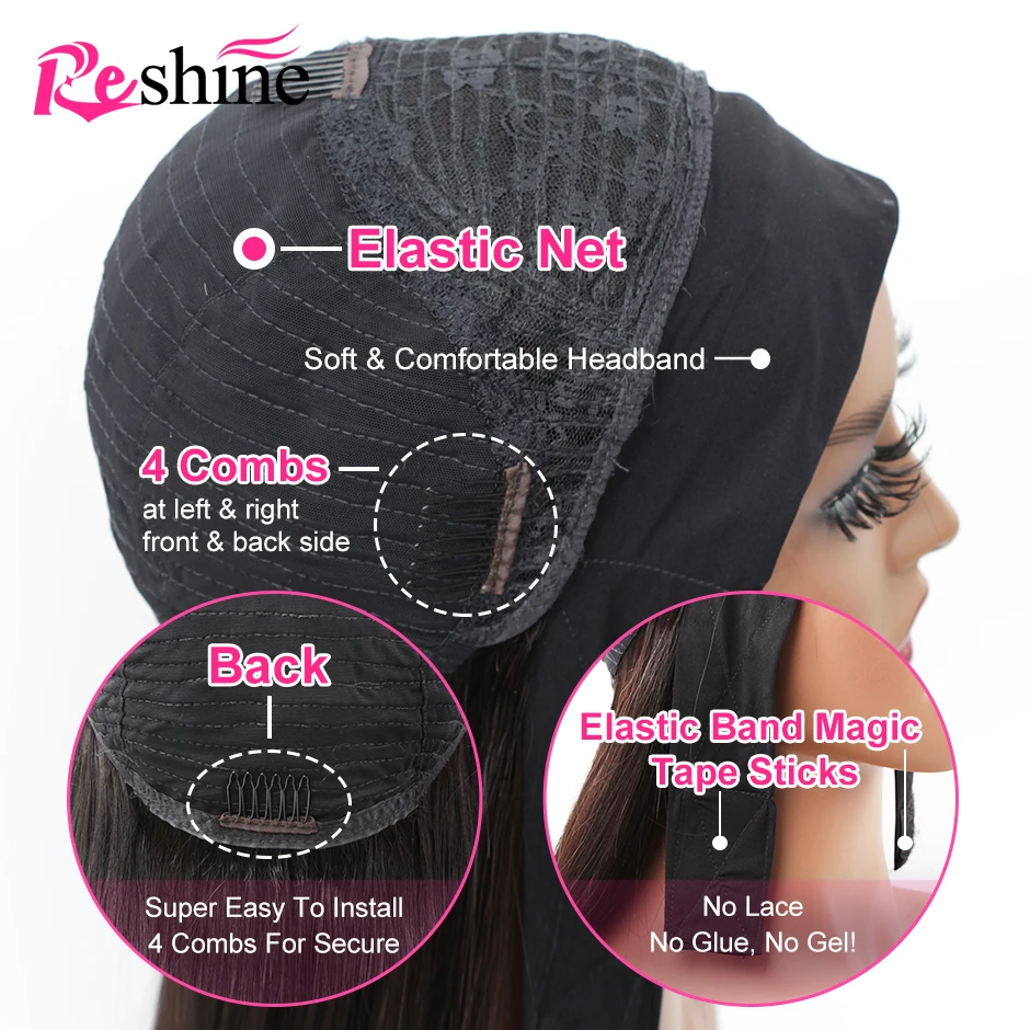 

RESHINE HAIR 180% Headband Wig Human Hair Wigs Brazilian Straight Wig Glueless Scarf Wig Full Machine Made Wig For Black Women