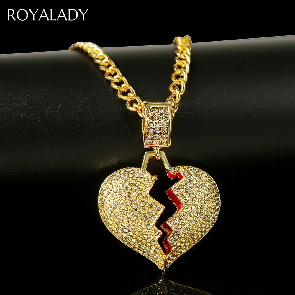 Ожерелье с подвеской в виде разбитого сердца фианитами для мужчин и