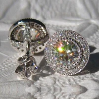 gorgeous sapphire round earringswomen wedding jewelry white cut silver stud