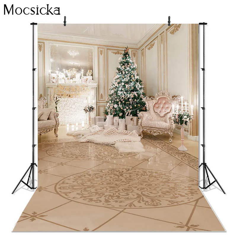 Mocsicka Christmas Theme Background Christmas Tree Fireplace Decoration Style Family Party Photo Background Photography Banner