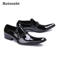 batzuzhi japanese style fashion men shoes square toe patent leather dress shoes men blackred formal businessparty and wedding