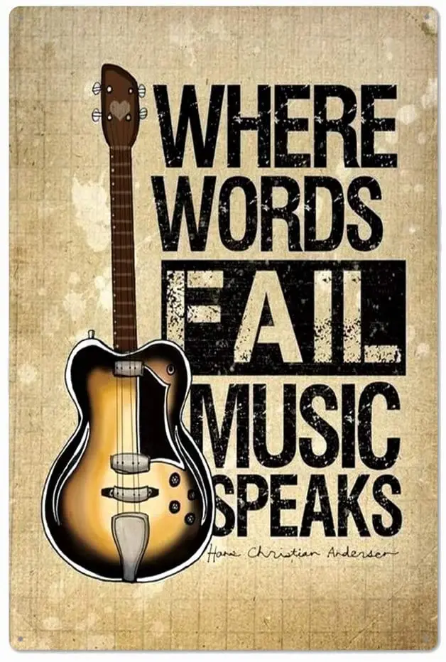 

Original Retro Design Tin Metal Signs Wall Art | Where Words Fail Music Speaks | Thick Tinplate Print Poster Wall Decoration