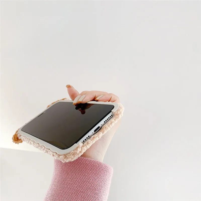 

Warm Plush bear Phone Case for iPhone 11 Pro Max XS Max XR X Cute cartoon Furry fluffy Fur Cover for SE 2020 7 8 Plus gift Case