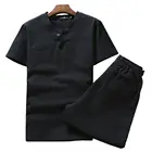 2 шт.компл. летние мужские спортивные костюмы однотонные Цвет V вырезом лодочкой с короткими рукавами для мальчиков и девочек + шнурок карманы шорты для занятий фитнесом