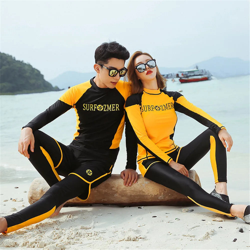 

Long Sleeve Rash Guard Women Two Pieces Swimsuit Zipper Swimwear Couple Surfing Suit High Neck Diving Suit Long Panties Diving