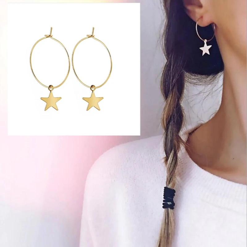 Модные женские серьги-кольца со звездами серьги золотого цвета Винтажные