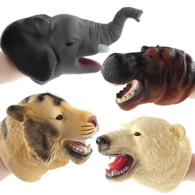 

Wild Animals Rubber Animal Head Hand Puppet Figure Toys Gloves Shark Elephant Hand Puppet Toys For Children Gifts
