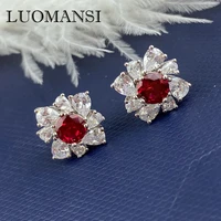 luomansi natural ruby stud earrings womens diamond jewelry 100 s925 sterling silver best gift for party wedding