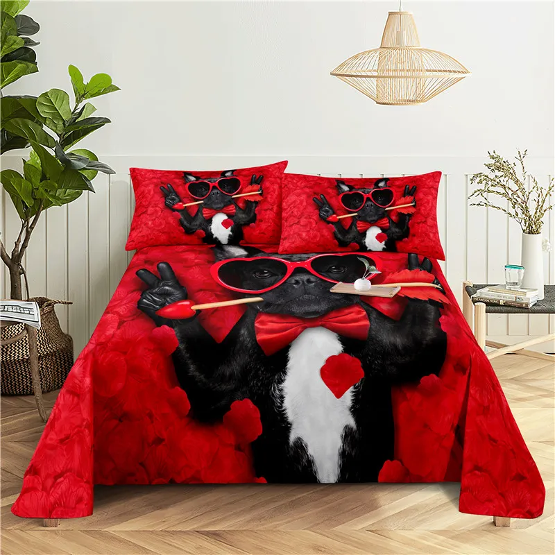 

Trendy Dog 0.9/1.2/1.5/1.8/2.0m Digital Printing Polyester Bed Flat Sheet With Pillowcase Print Bedding Set