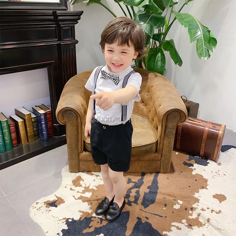 Комплект одежды для мальчиков строгий Школьный костюм на лямках рубашка шорты