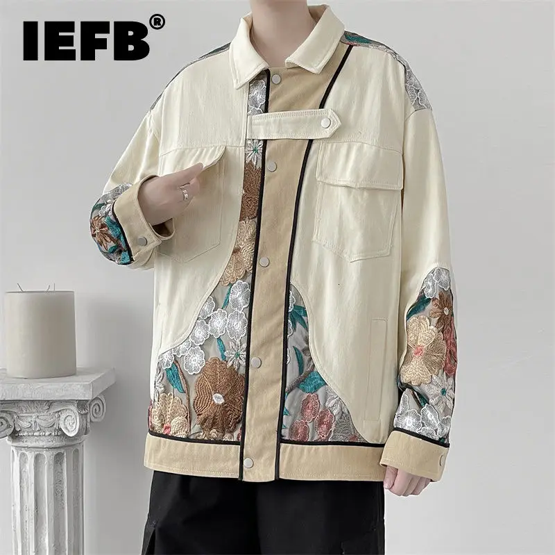 

IEFB 2021 Thin Coat Autumn Light Line Stitching Loose New Jacket Men's Chinese Embroidery Single Breasted Lapel Clothing 9Y8967