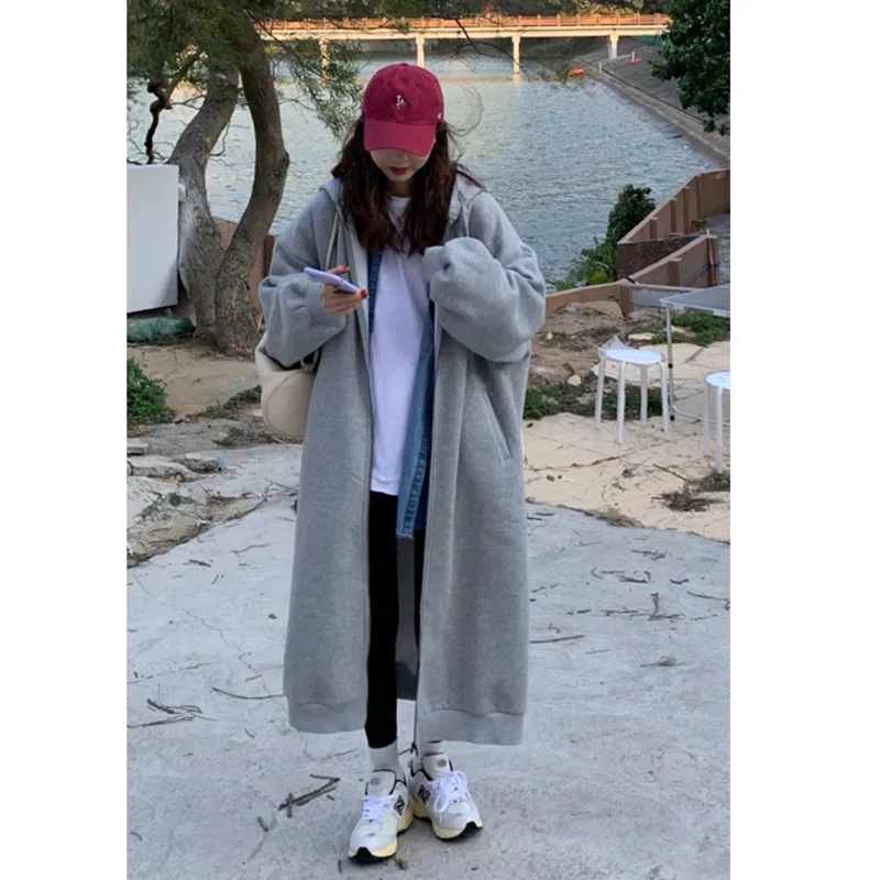 

Spring Autumn Long Hooded Jacket Women Oversized Hoodies Sweatshirt Harajuku Kpop Large Size Coat Streetwear