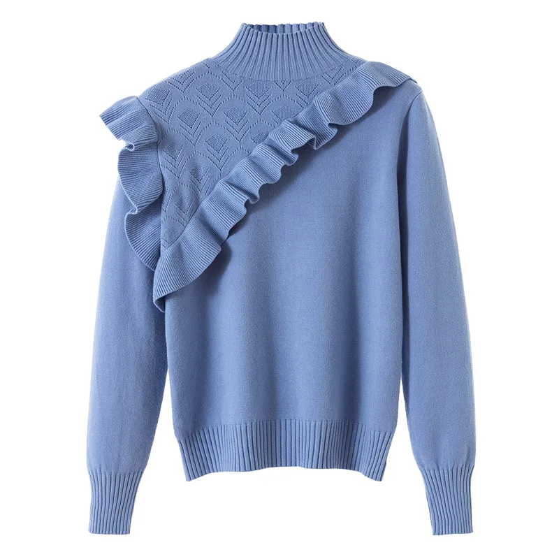 Свитер женский трикотажный с оборками и длинным рукавом | Женская одежда