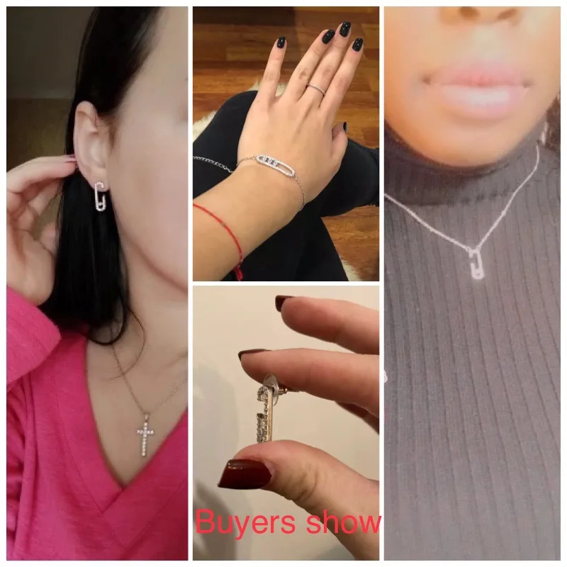 

LUALA Delicate Personality Pin Modelling Stud Earrings for Women Punk Full Drill Zircons Square Metal Earring Celebrity Jewelry