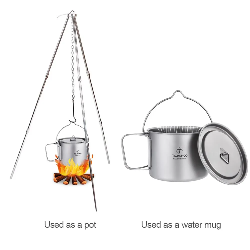 TOMSHOO 900ML Portable Titanium Pot Water Mug Cup with Lid and Foldable Handle for Outdoor Camping Cooking Picnic | Спорт и