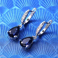 huitan women drop earrings fashion jewelry 2021 trend noble blue cz lady dangle earring for party wedding anniversary love gifts