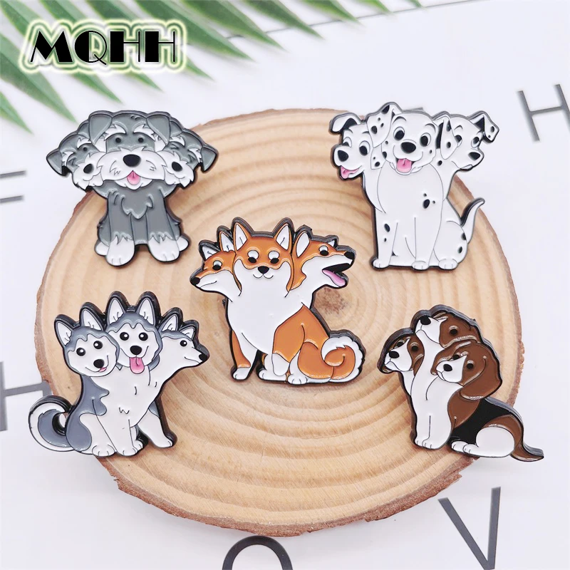 Мультяшные Веселые животные эмалевые булавки три собаки волк голова Хаски Милая брошь из сплава в стиле панк значки аксессуары для одежды женские ювелирные изделия подарок