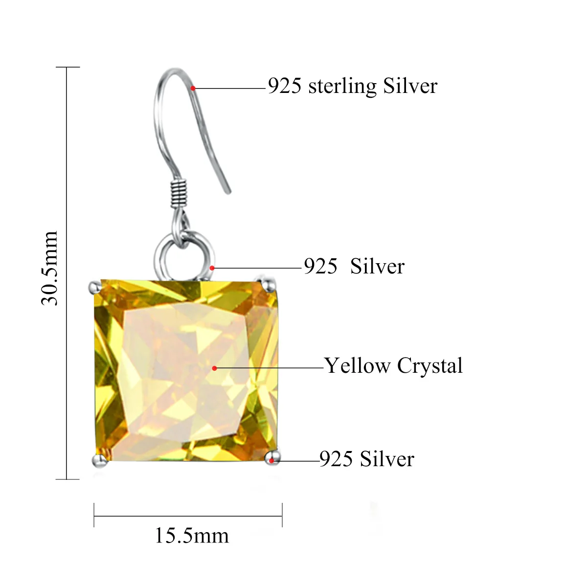 

Silver Chakra Sterling Silver For Women Silver 925 Drop Earrings Yellow Citrine Square Gem Stone Simple Handmade Luxury Jewelry