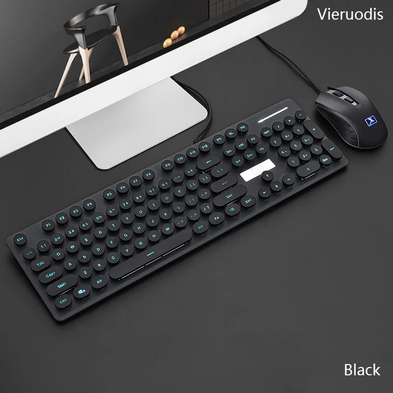 Vieruodis клавиатура мышь комплект проводной стимпанк Винтаж GamingCombo круглая кнопка