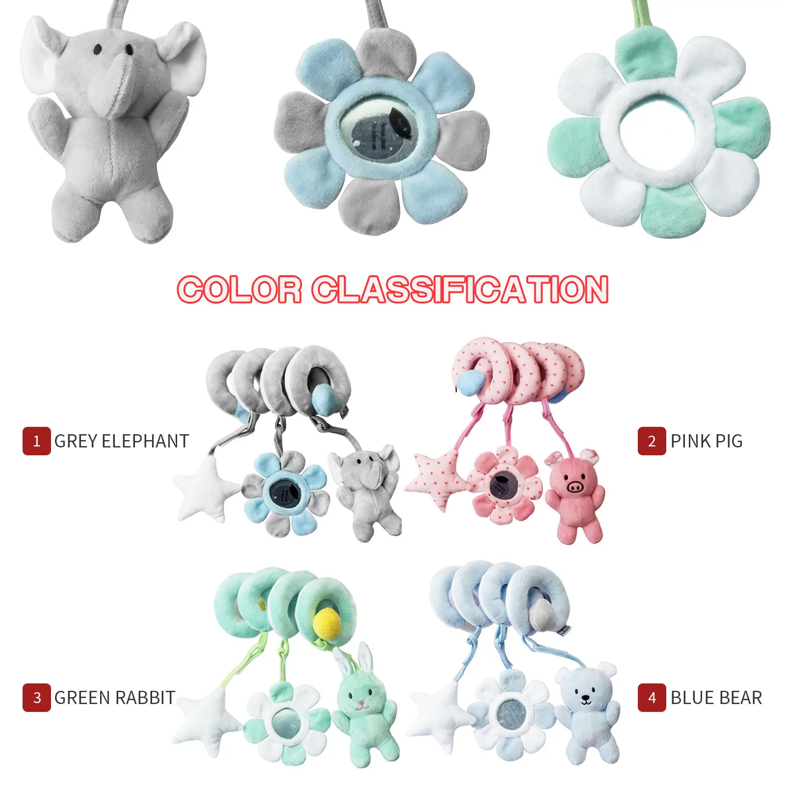 

Infant Stroller Toy Baby Bed Hanging Around Plush Rattle Bell Cute Elephant Piggy Rabbit Bear Stroller Hanging Wrap Spiral Toys