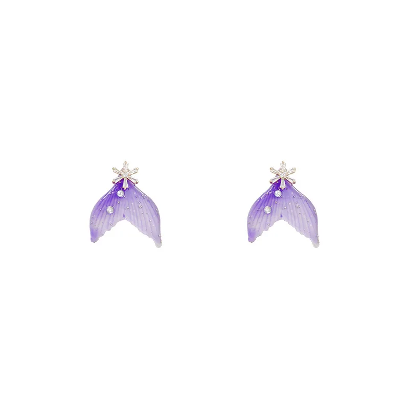 

LOVOACC Fairy Clear Purple Color Resin Mermaid Tail Earrings for Women Shiny Rhinestones Trumpet Drop Dangle Earrings Brincos