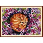 Набор для вышивания крестиком с изображением кота в цветах, 14CT, белая ткань, 11CT