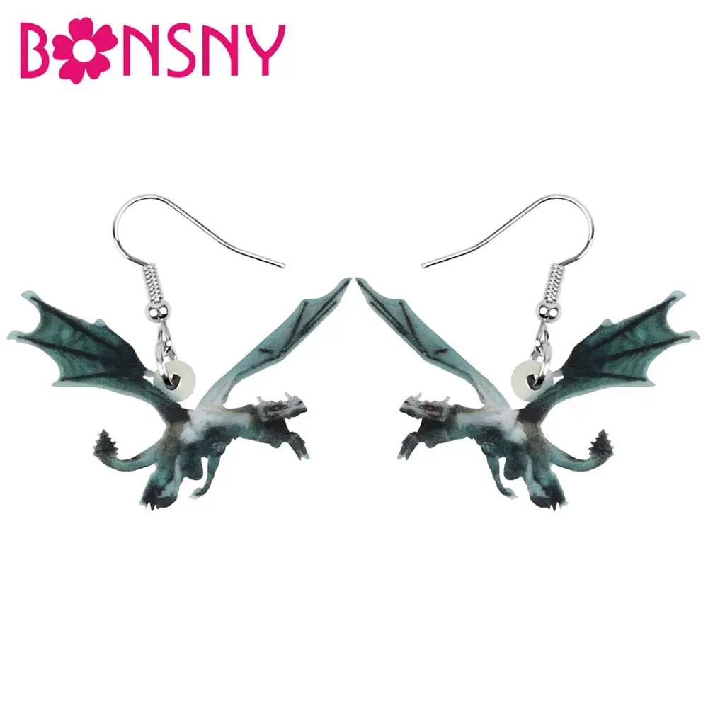 Женские серьги Bonsny с летающим динозавром акриловые драконы животными Висячие