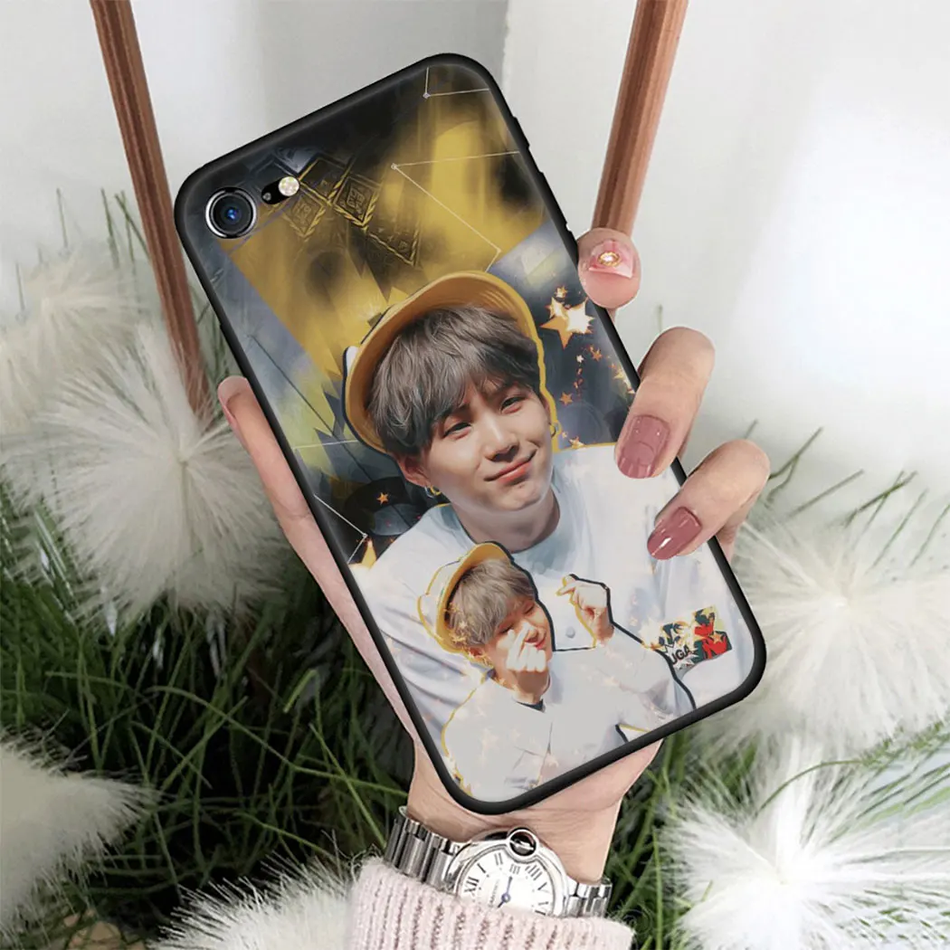 Мягкий силиконовый чехол для iPhone 11 Pro Max XS XR X SE 5 5s 7 8 6 6s Plus черный телефона Suga K Pop Min