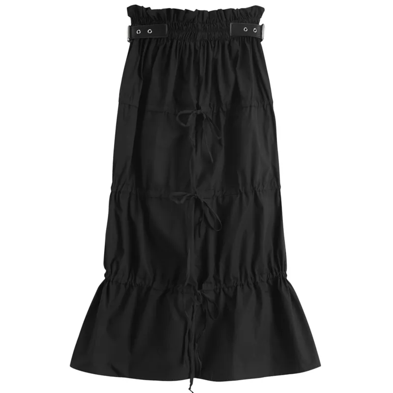 

LANMREM 2021 New Spring Summer Women Skirts High Waist Loose Casual Elegant Office Lady Black Color Skirt 2A7018