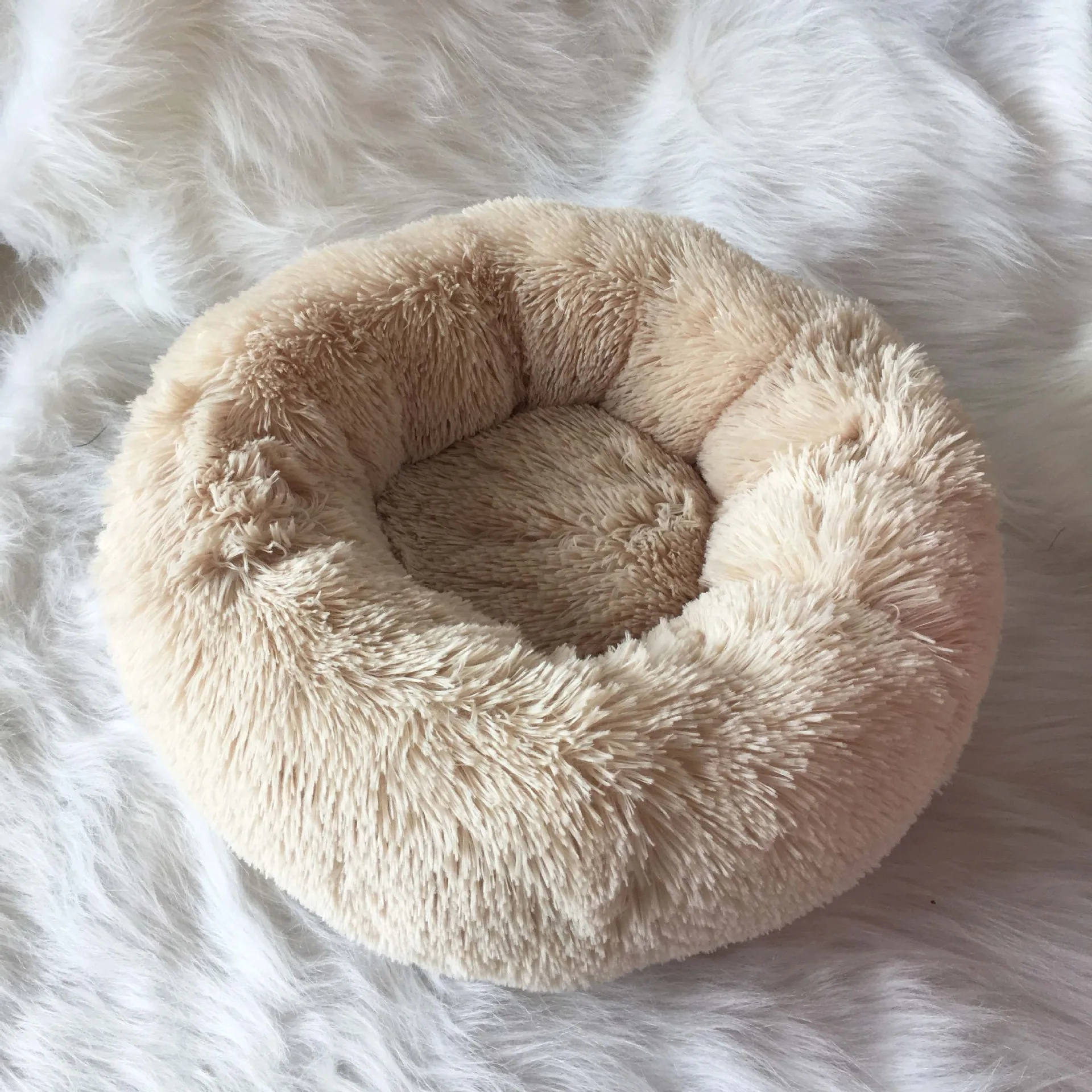 Beige Удлиненном плюше; супер мягкая кровать для питомца питомника собака Круглые Солнцезащитные очки «Зимний теплый спальный мешок с рисунком Щенячий Подушка Мат Портативный Товары для кошек 40/50/60 см - Цвет: Beige
