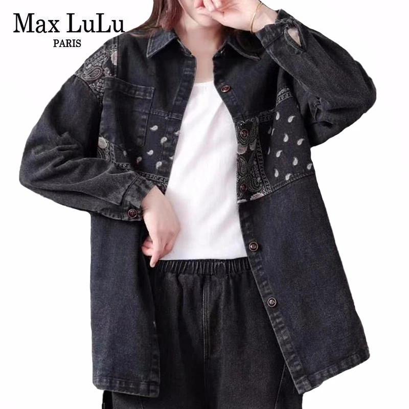 

Max LuLu 2020 Spring Korean Fashion Ladie Embroidery Denim Coats Womens Loose Casual Jackets Patchwork Gothic Clothes Plus Size