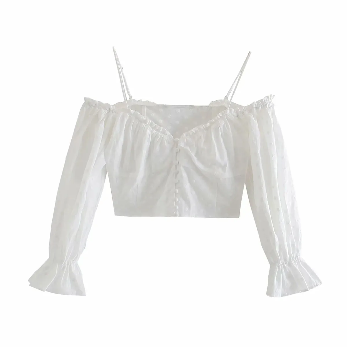 

Sexy Scoop Neck Cotton Long Sleeve Crop Length Blouses DLSY577