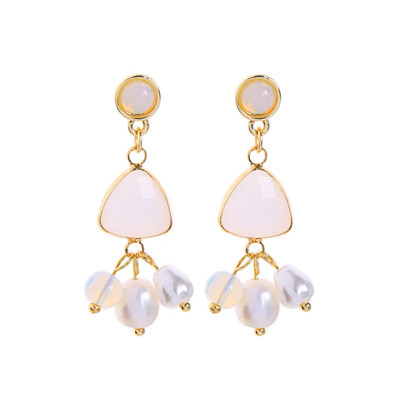 

Korean Fashion Simulated Pearl Water Drop Earrings for Women Femme Gold Color Metal Geometric Long Dangle Earrings Party Jewelry