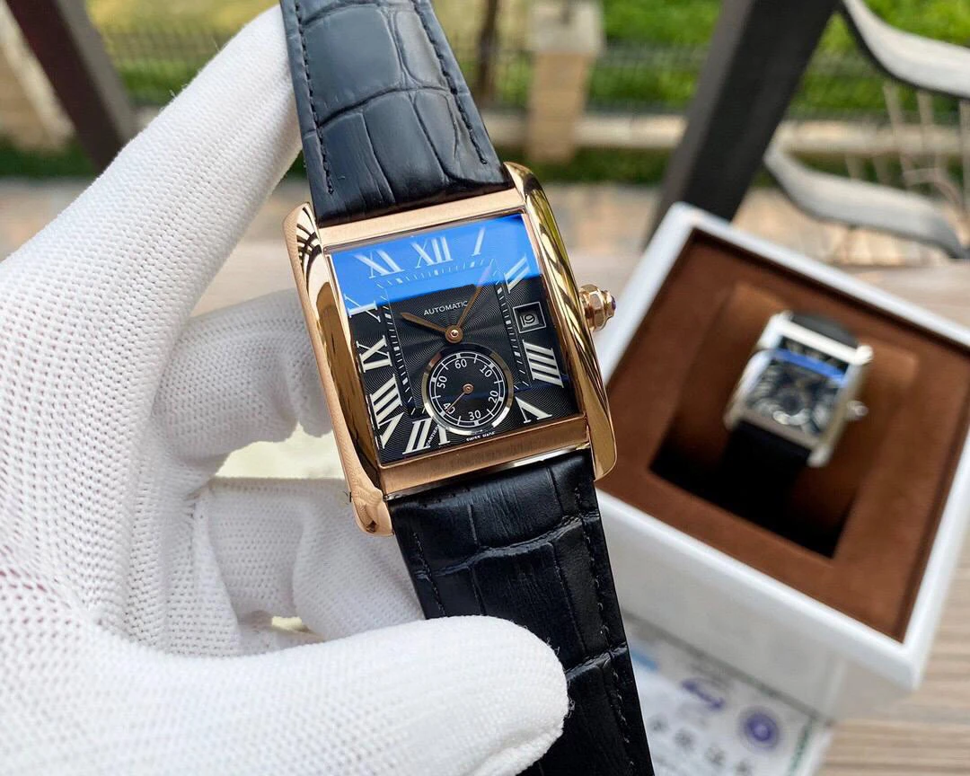 

2021 Brand New luxury designer brand joker leather tank watch mens square automatic mechanical men watches Sapphire Glass Back
