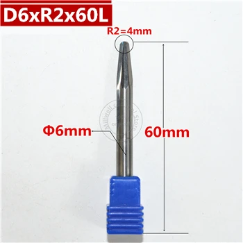 6 мм shank-1PCS, ЧПУ карбида вольфрама Концевая фреза, деревообрабатывающие вставки фрезы, конические сферические концевые фрезы, глубокий рельеф, pvcMDF - Длина режущей кромки: D6xR2x60L