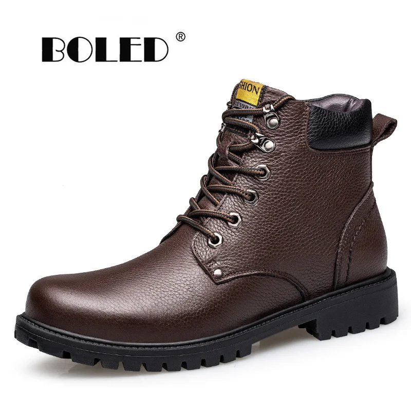 

Natural Leather Men Boots Handmade Anti-skid Outdoor Autumn/Winter Boots Shoes High Quality Warm Plush Ankle Snow Boots