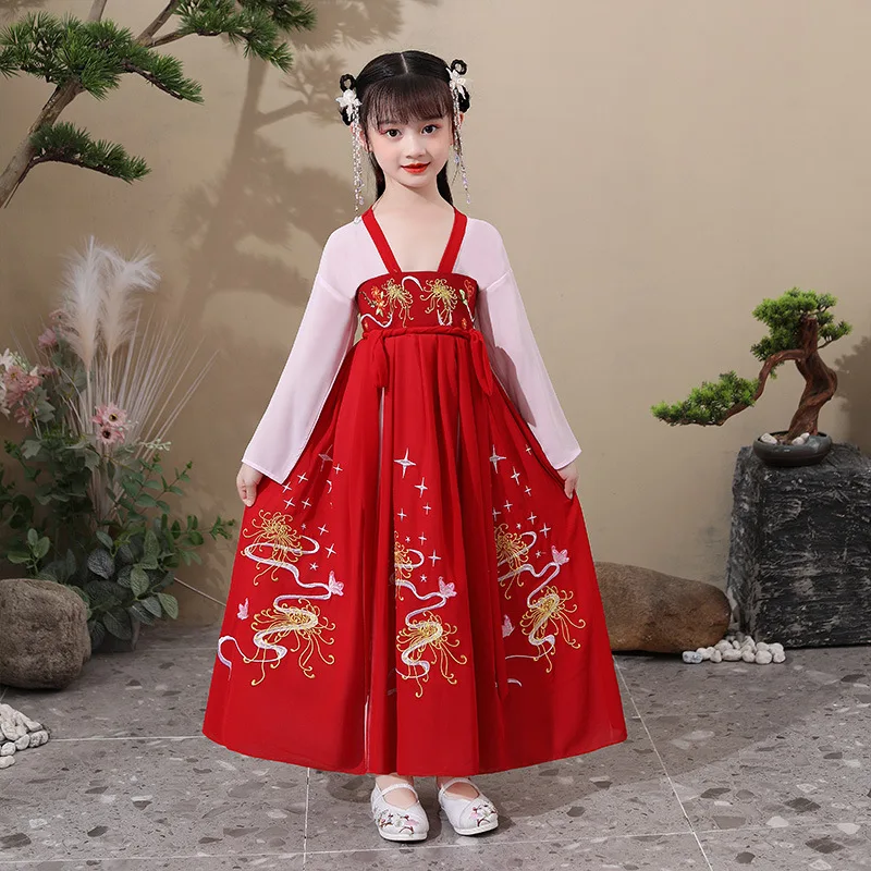

Kids Traditional Chinese Clothes Baby Girl Hanfu Fairy Party Dress Festival Outfit Retro Stage Performance Dance Costume