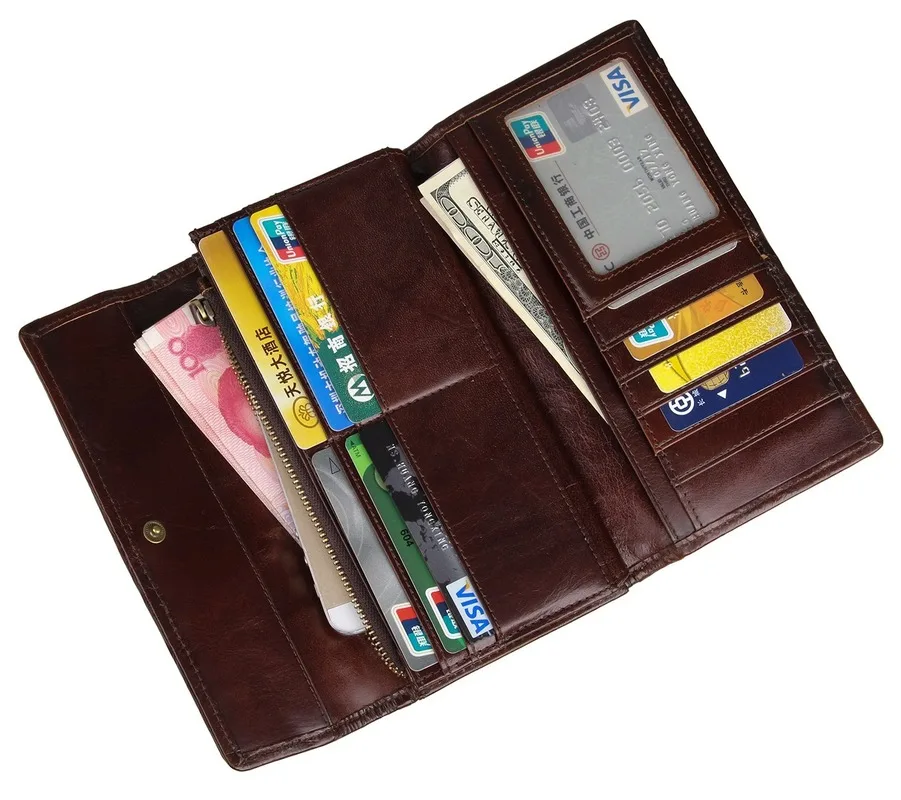 Long Retro Wallet Coin Purse Card Holder Ladies Clutch Purse Zipper Ladies Wallet Genuine Leather