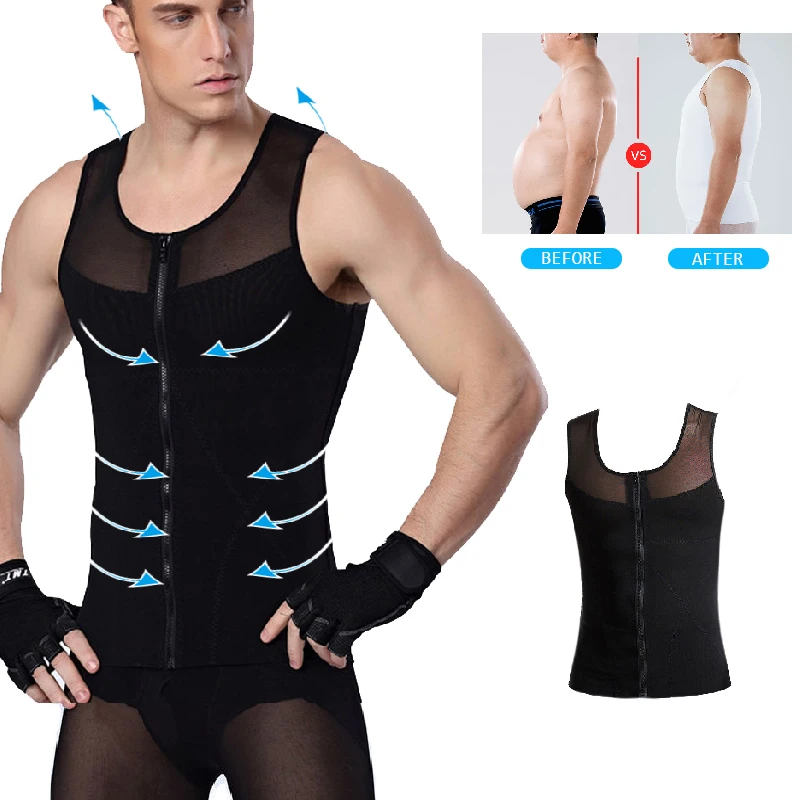 

Slimming Abdominal Shaper Chest Vest Waist Trainer Tops Gynecomastia Shirt PRAYGER Men Control Boobs Zipper