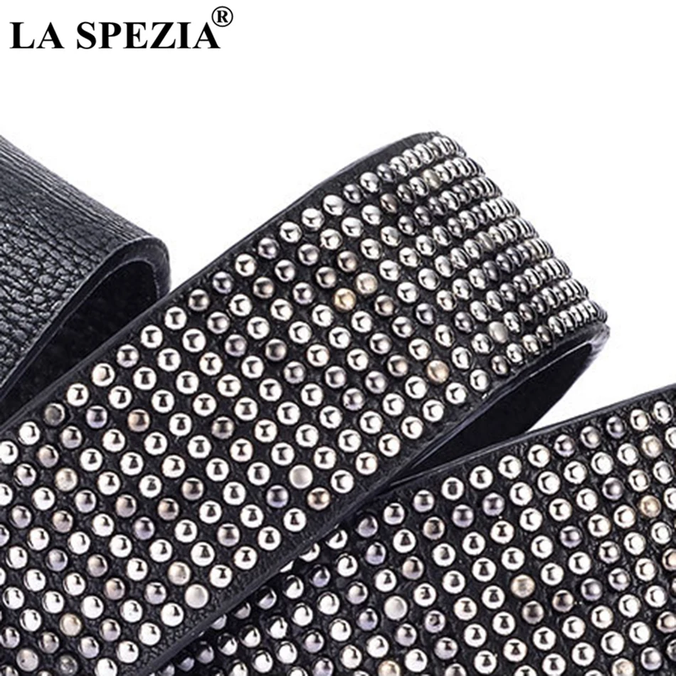 LA SPEZIA Women Belt Rivet Gold Belt For Trousers Pin Buckle Female Real Leather Cowskin High Quality Ladies Rock Belts