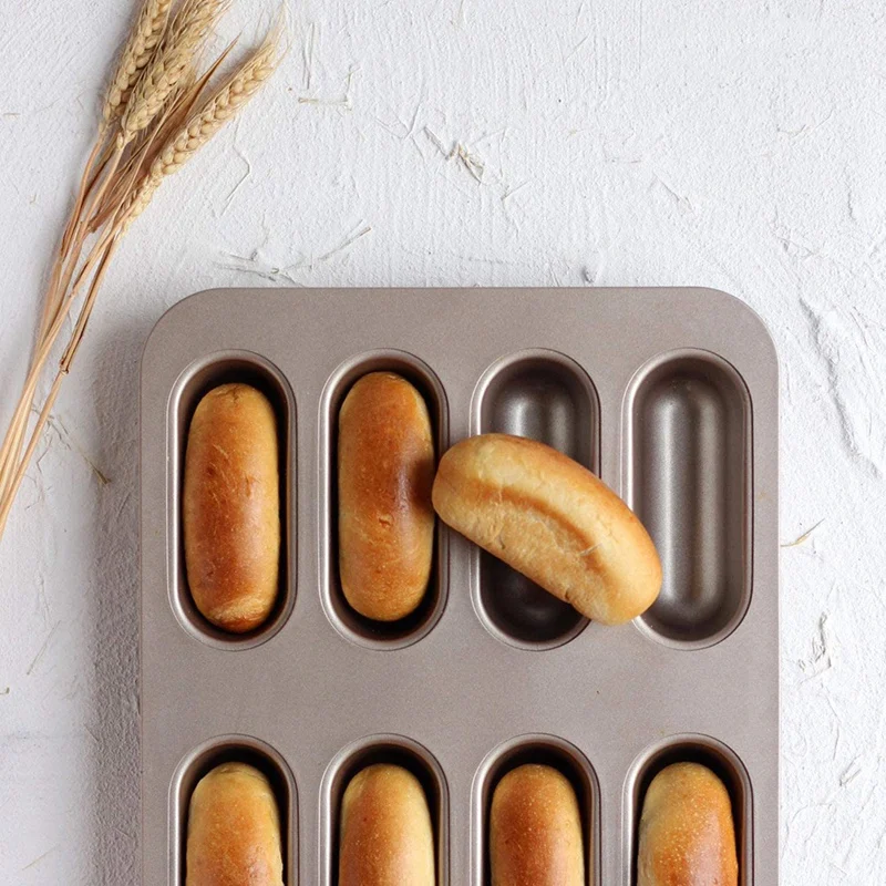 

Hot Cake Pan 8-Cavity Non-Stick Mini Hot Dog Shaped Muffin Bakeware for Oven and Baking Champagne Gold