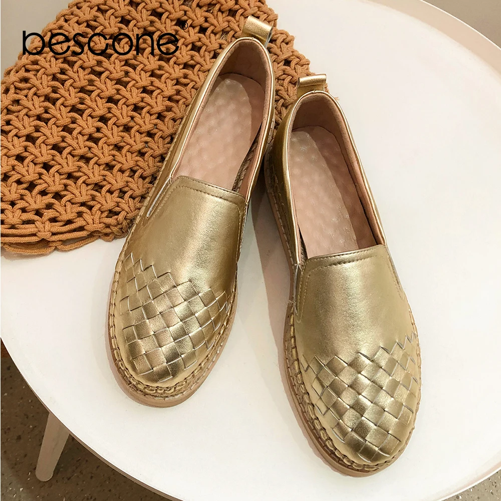 Женские повседневные туфли BESCONE однотонные тканые из пеньковой веревки удобные