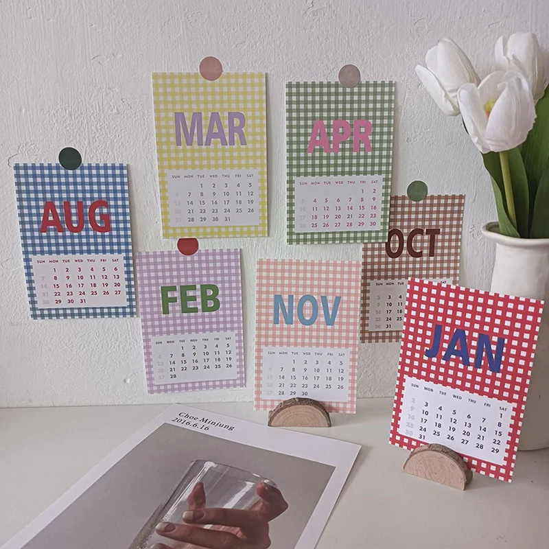 

10*15cm 2022 Cute Plaid Calendar Card Daily Scheduler home decor Wall Sticker Planner Annual Agenda Organizer Stationery