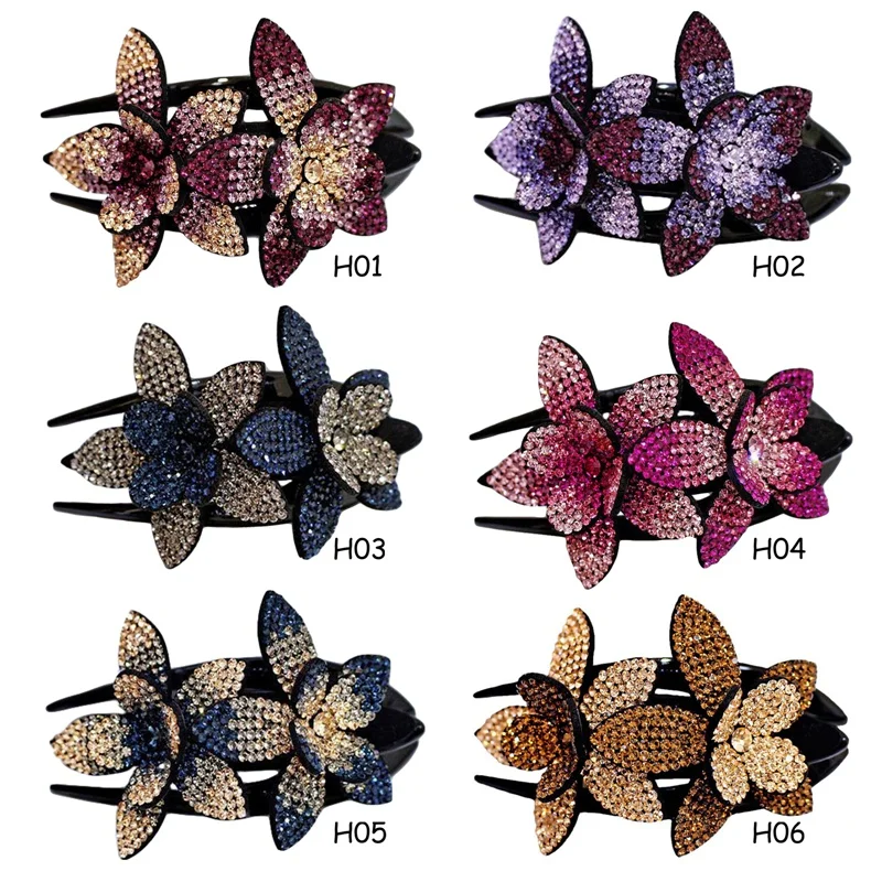 

Rhinestone Flower Duckbill Hairpin Large Korean Elegant Lady Elegant Hair Dovetail Clip Hairpin Jewelry Women