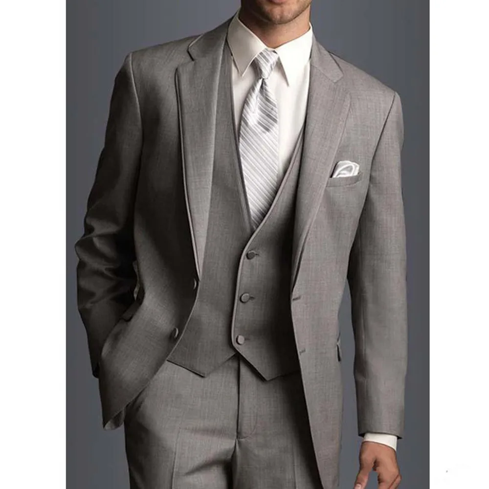 Серые Свадебные Мужские костюмы для жениха мужская одежда из трех предметов