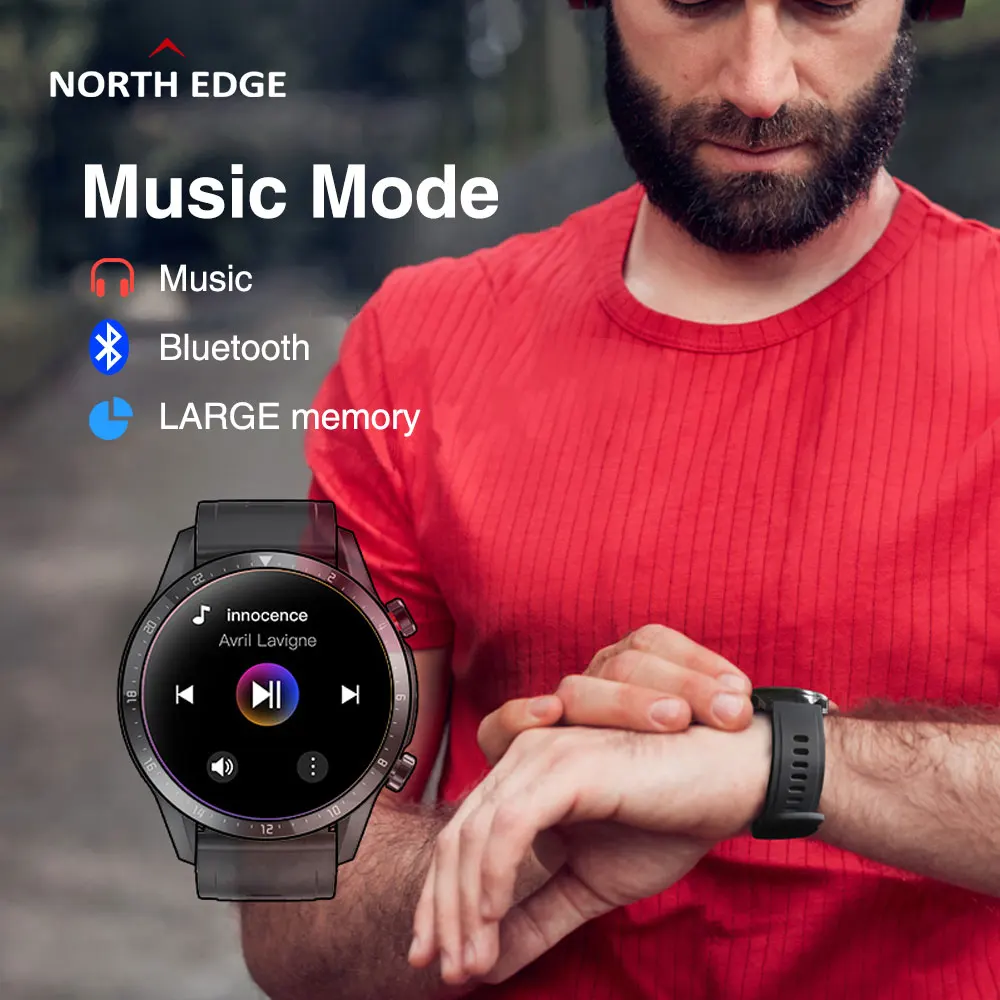 

North Edge N08S Smart Watch Men Music Bluetooth Call Phone Headset Heart Rate Blood Pressure Smartwatch For Huawei Android IOS