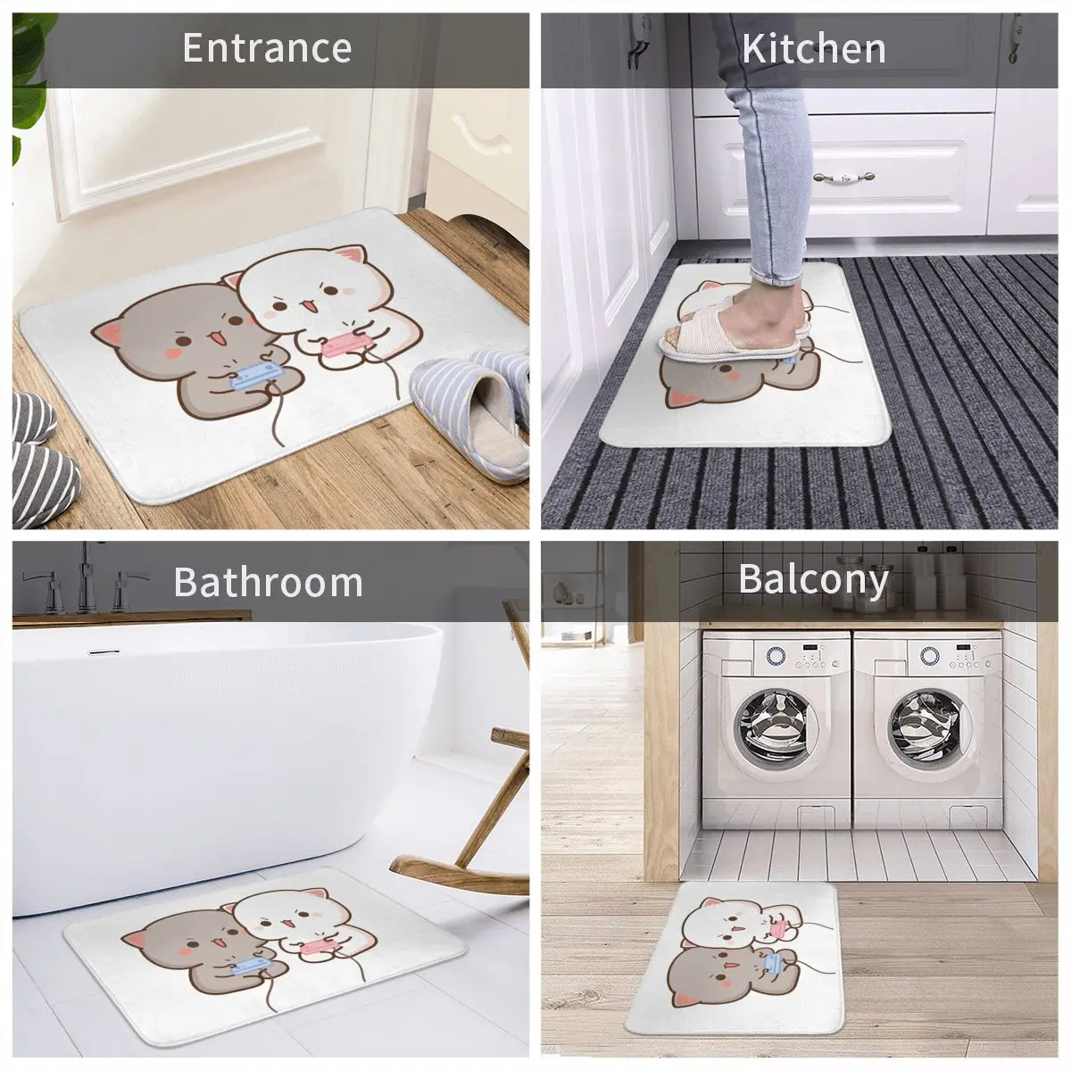 

Peach And Goma Mochi Cat Gaming Bath Mat Polyester Rug Carpet Door Mat Non-slip Durable Entrance Living Room Home Bathroom